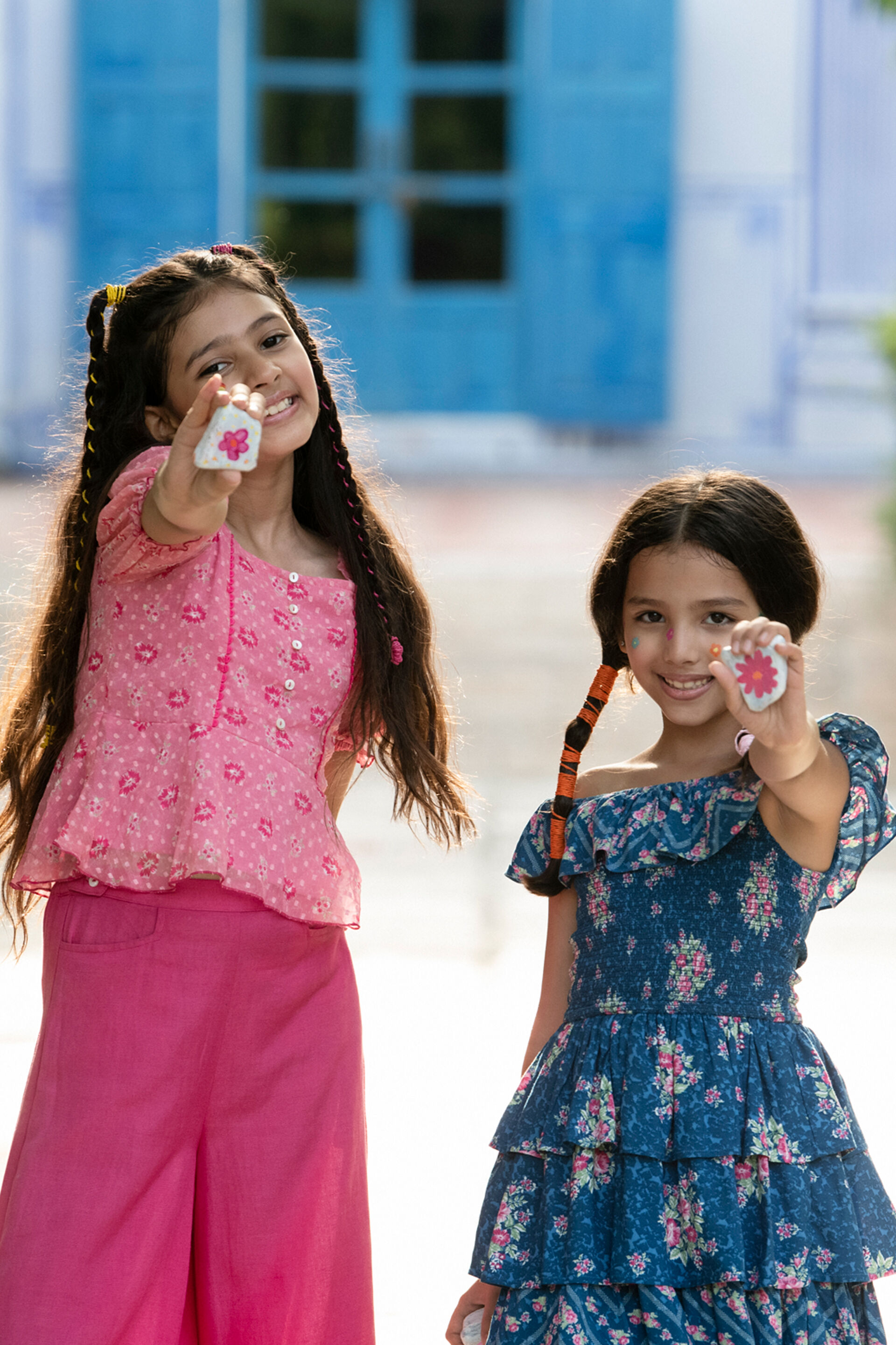 Blue Floral Short Sleeves Dress, Blue, image 2